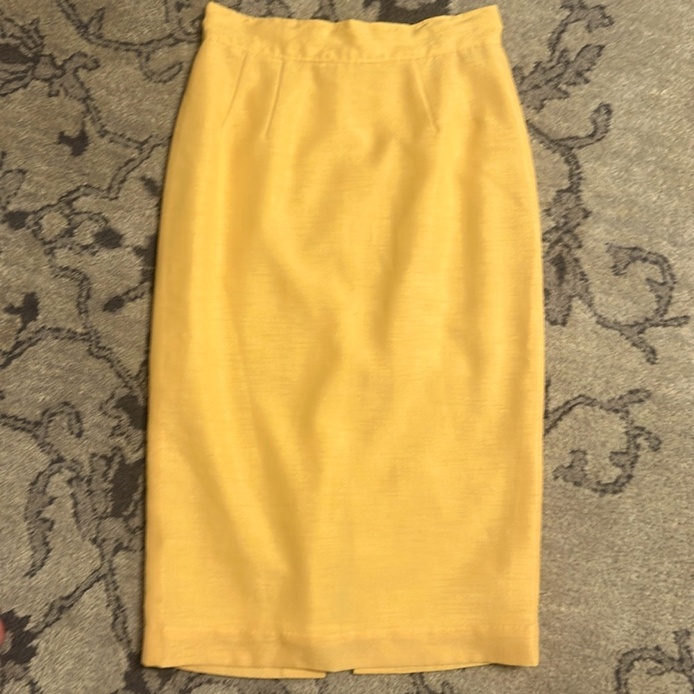 Yellow silk midi pencil skirt